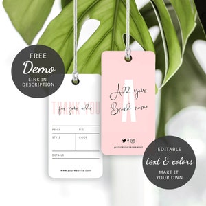 Editable Hang Tag Template, Pink & White DIY Apparel Price Tags, Fashion Boutique Pricing Label, Feminine Clothing Tag Printable, P01 image 4