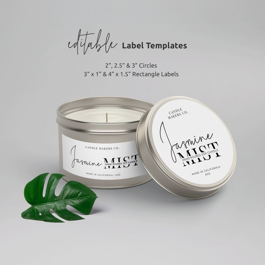 Candle Tin Label Template, Editable Circle & Rectangle Product Labels