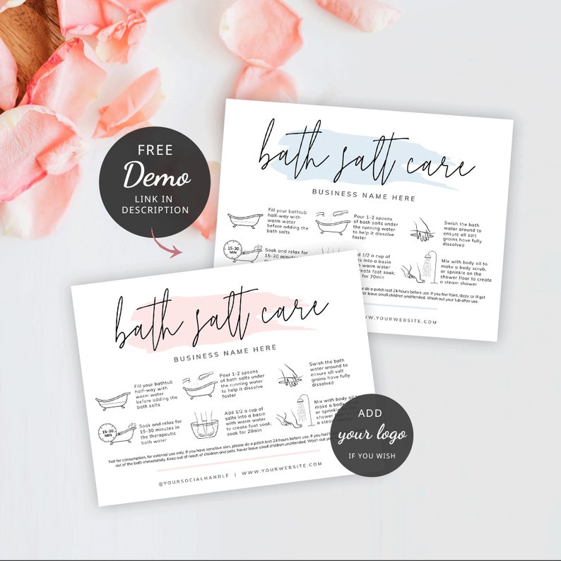 Bath Salts Care Card, Editable Epsom Salts Care Guide Template, Printable Bath Soak Safety Note, How To Use Bath Salt Instructions, PW-001 image 4