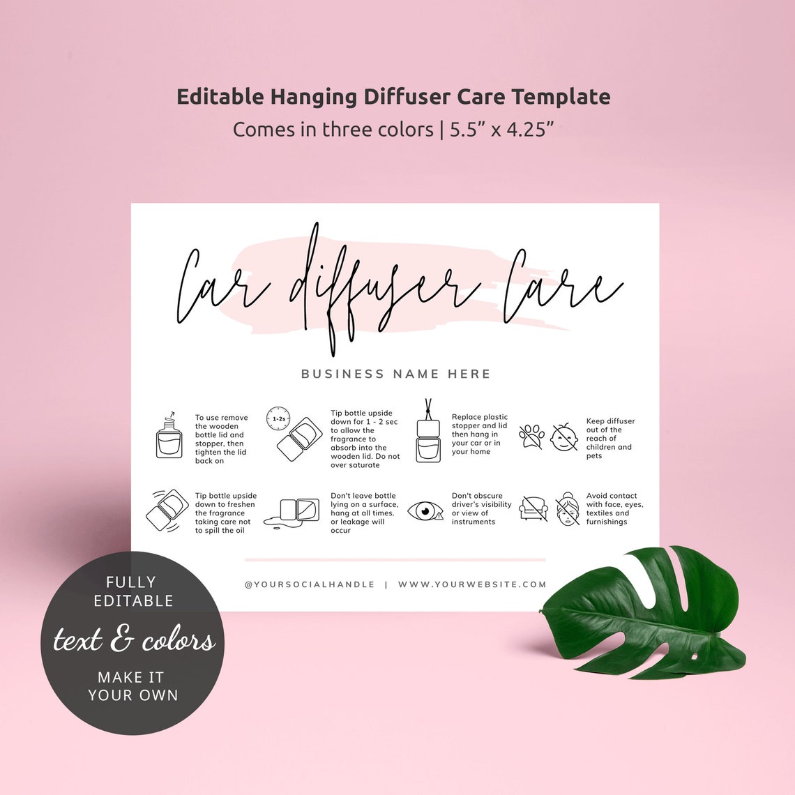Car Diffuser Care Guide Template Printable Hanging Diffuser Etsy