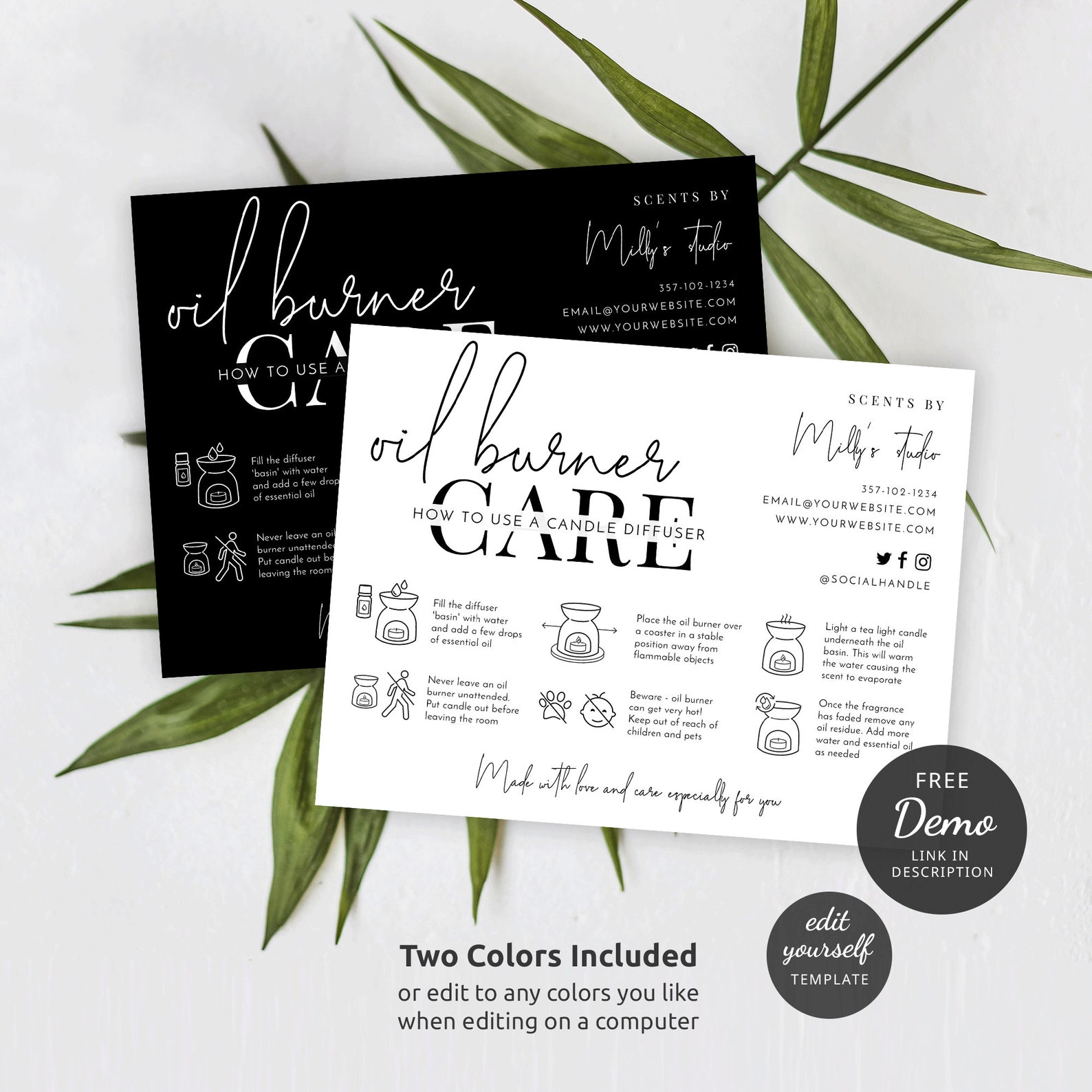 Oil Burner Care Card Template Editable Tea Light Candle - Etsy