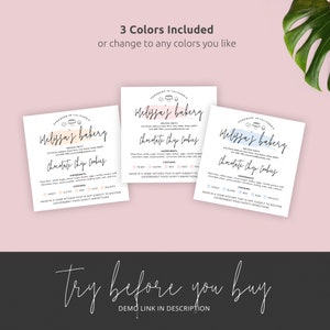 Editable Cottage Law Labels Template, Feminine Cookies Ingredients Labels, Custom Home Bakery Stickers, Printable Food License Label, PW-001 image 2