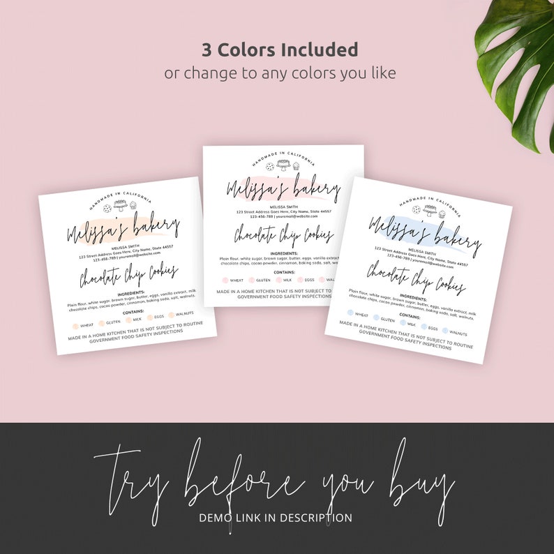 Editable Cottage Law Labels Template, Feminine Cookies Ingredients Labels, Custom Home Bakery Stickers, Printable Food License Label, PW-001 image 2