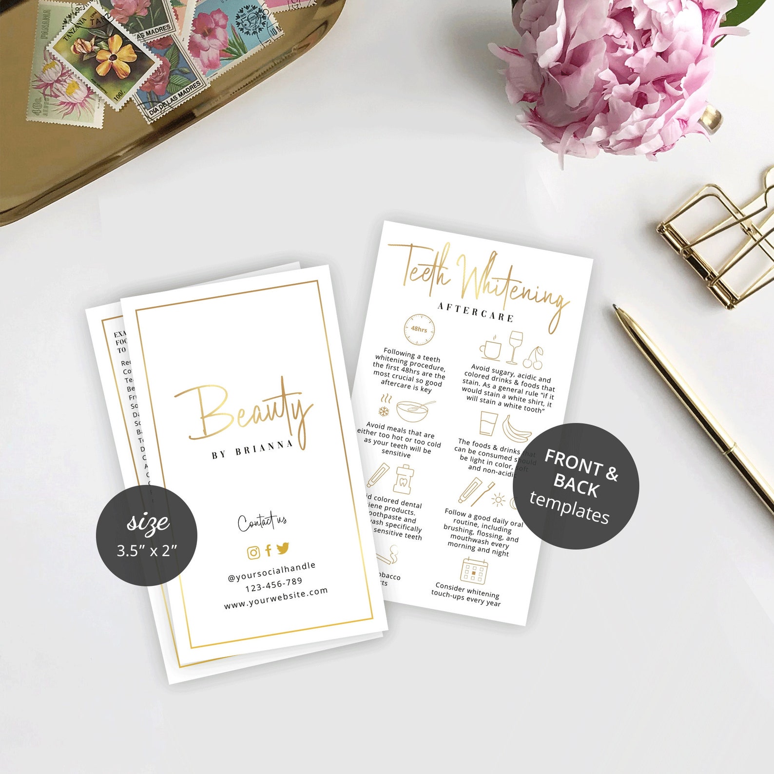 Teeth Whitening Care Card Template Faux Gold Teeth Whitening Etsy