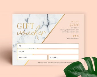 Marble & Gold Gift Voucher Template, Editable Salon Gift Card, DIY Beauty Salon Vouchers, Printable Gift Certificate Template, Instant, MG01