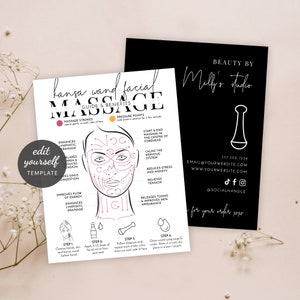 Kansa Wand Facial Massage Guide Template, Minimalist, Custom Bronze Wand Facial Instructions, Ayurvedic Detox Massage Care Cards, M-002