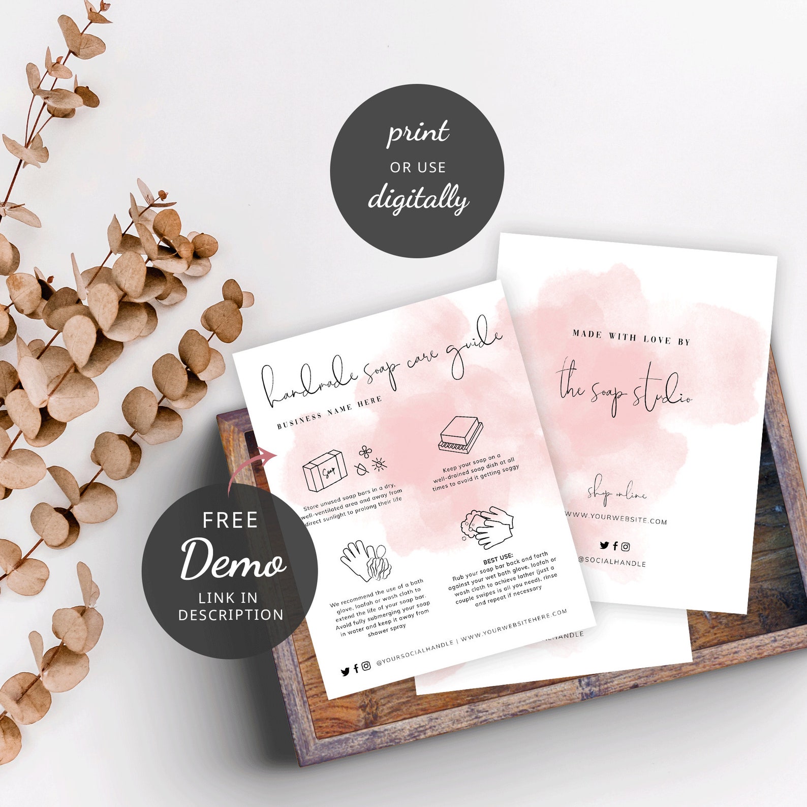 Handmade Soap Care Card Template, Custom Fresh Soap Care Guide, Instant ...