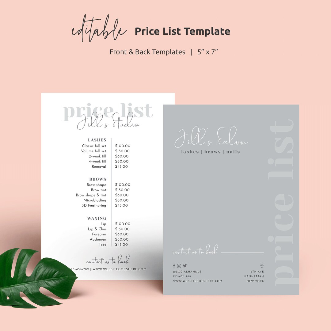 Beauty Price List Template, Editable Salon Price Guide, Small Business