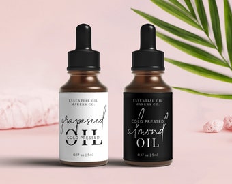 5ml Dropper Bottle Label Template, Printable 10ml 15ml Essential Oil Label Design, Editable Cosmetic Roller Bottle Wrap Around Sticker M-002
