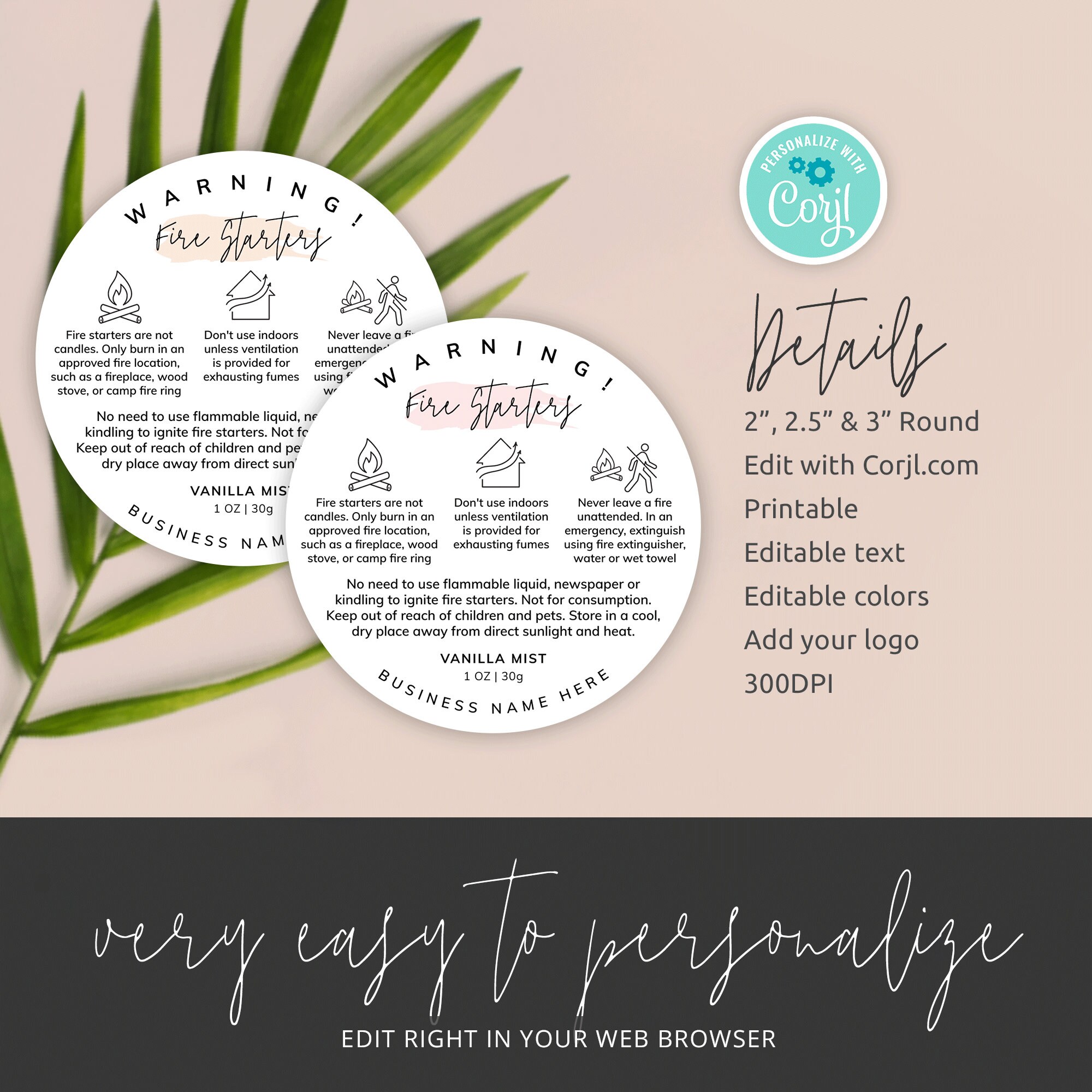 Fire Starters Warning Label Template Editable Wax Etsy