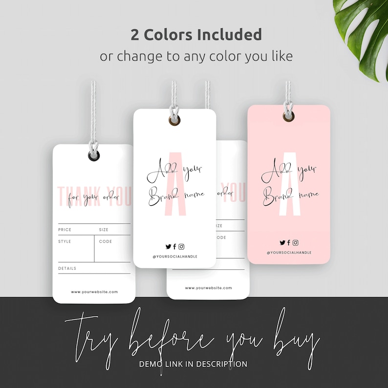 Editable Hang Tag Template, Pink & White DIY Apparel Price Tags, Fashion Boutique Pricing Label, Feminine Clothing Tag Printable, P01 image 2