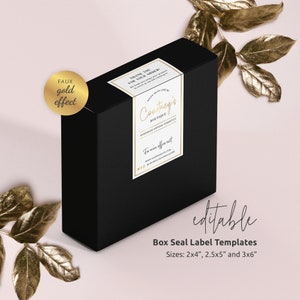 Faux Gold Box Seal Label Template, Editable Parcel Thank You Stickers Metallic Effect, Printable Product Packaging Box Label Design, GF-01