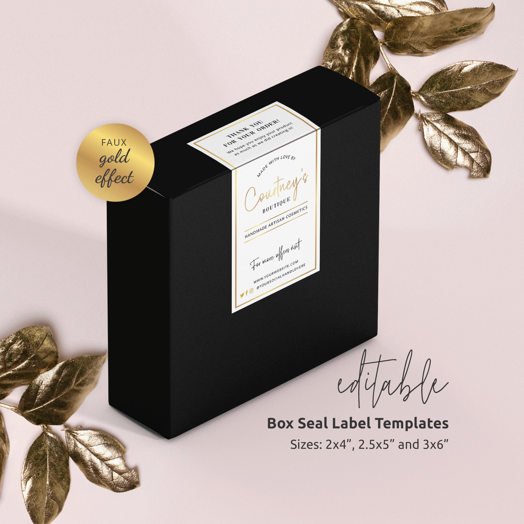 Faux Gold Box Seal Label Template Editable Parcel Thank You Etsy