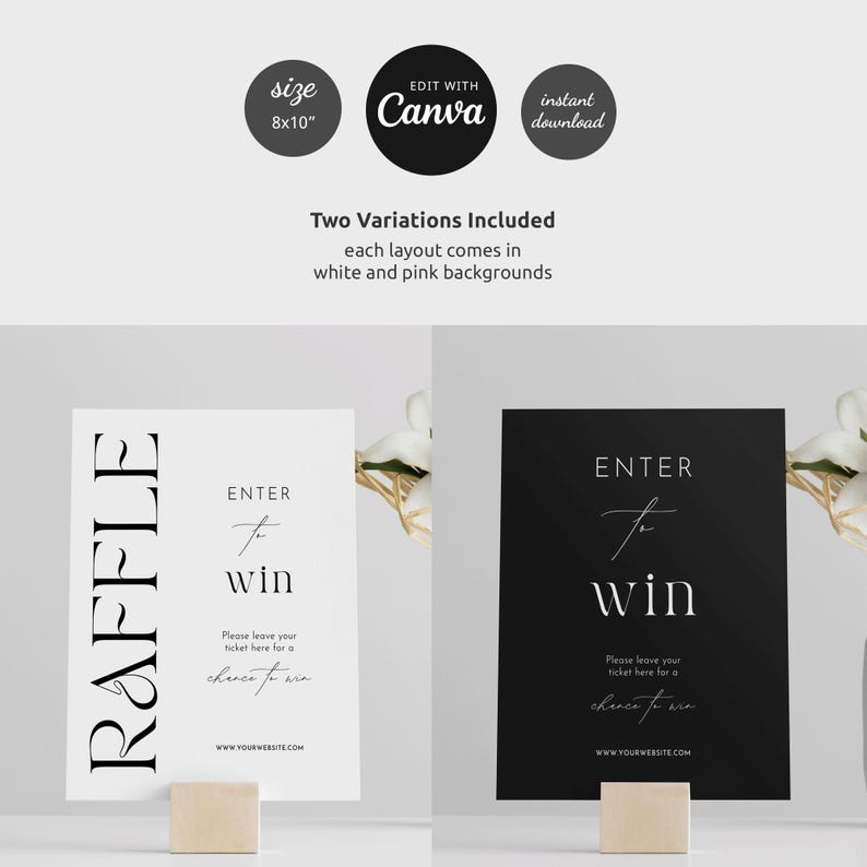 Elegant Raffle Sign Canva Template, Minimalist Enter to Win Poster 8