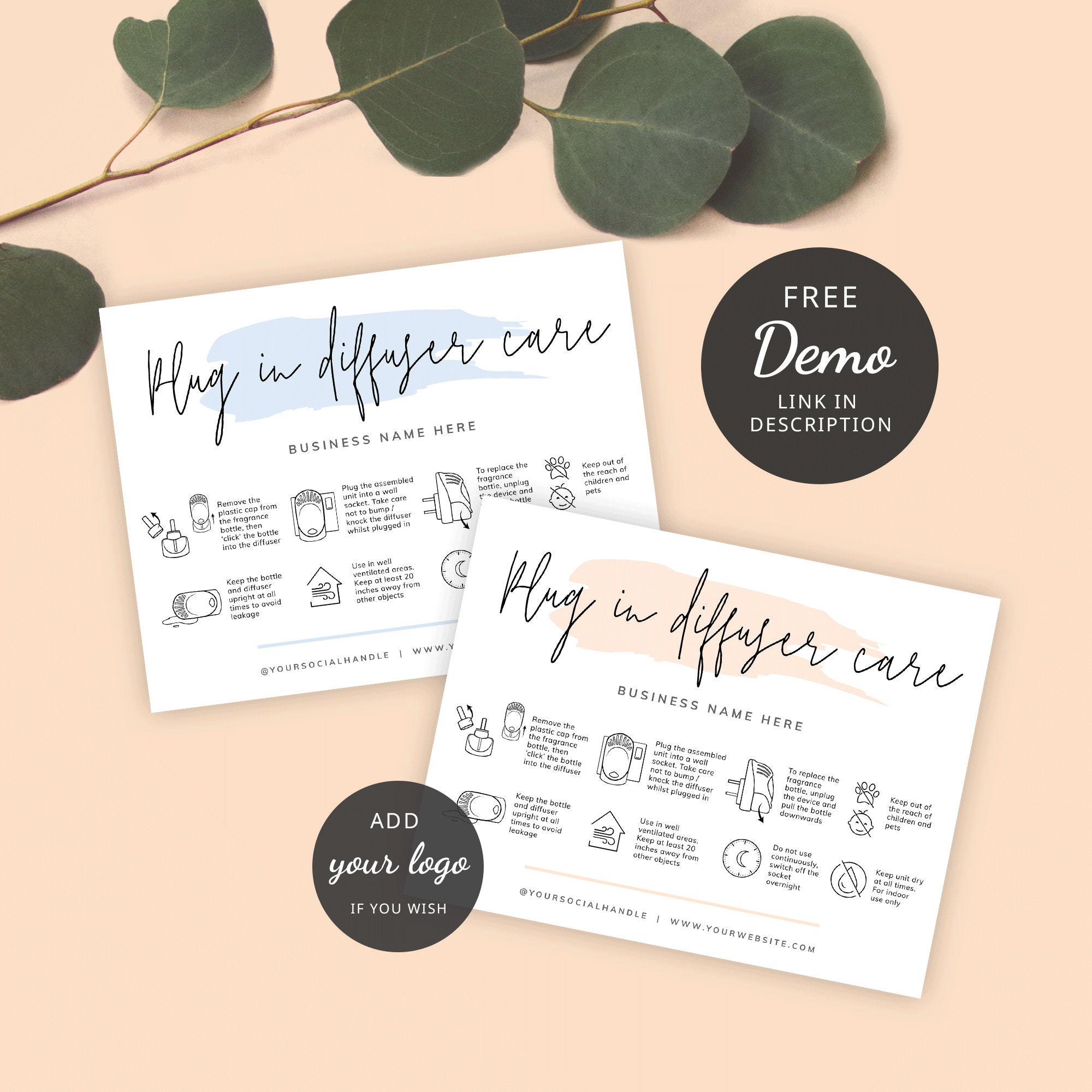 Plug in Diffuser Care Card Template, Editable Plugin Air Freshener Care ...
