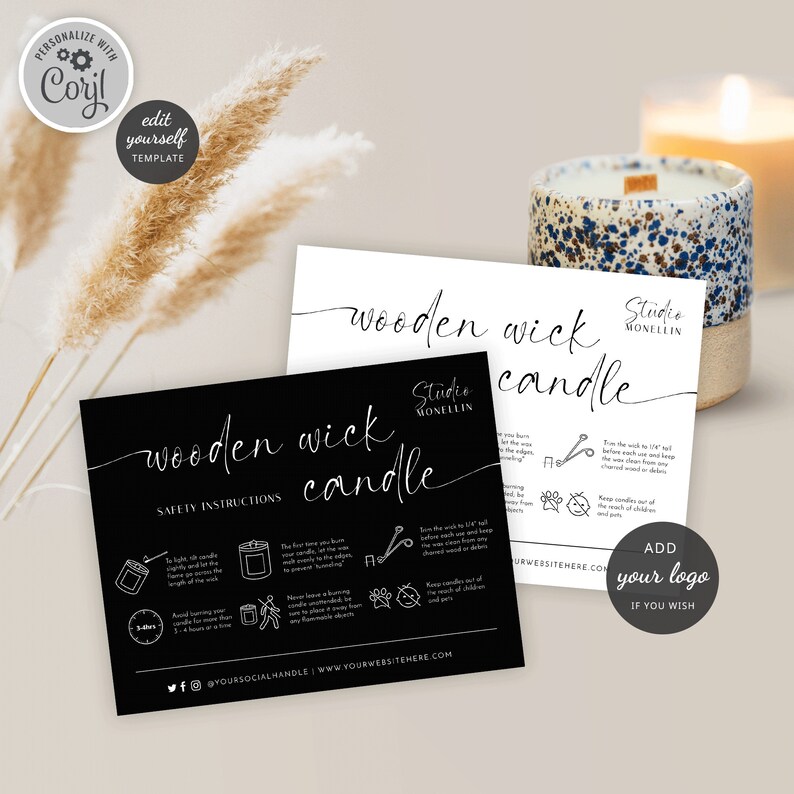 Wooden Wick Candle Care Instructions Template DIY Candle Etsy