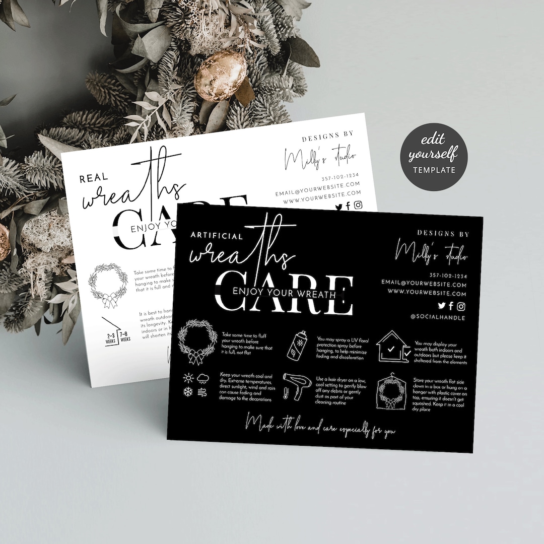 Wreath Care Guide Template Minimalist Real & Faux Wreath Care Etsy