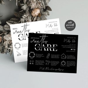 Wreath Care Guide Template, Minimalist Real & Faux Wreath Care Instructions, Editable Door Wreaths Care Card, Garland Care Note, M-002