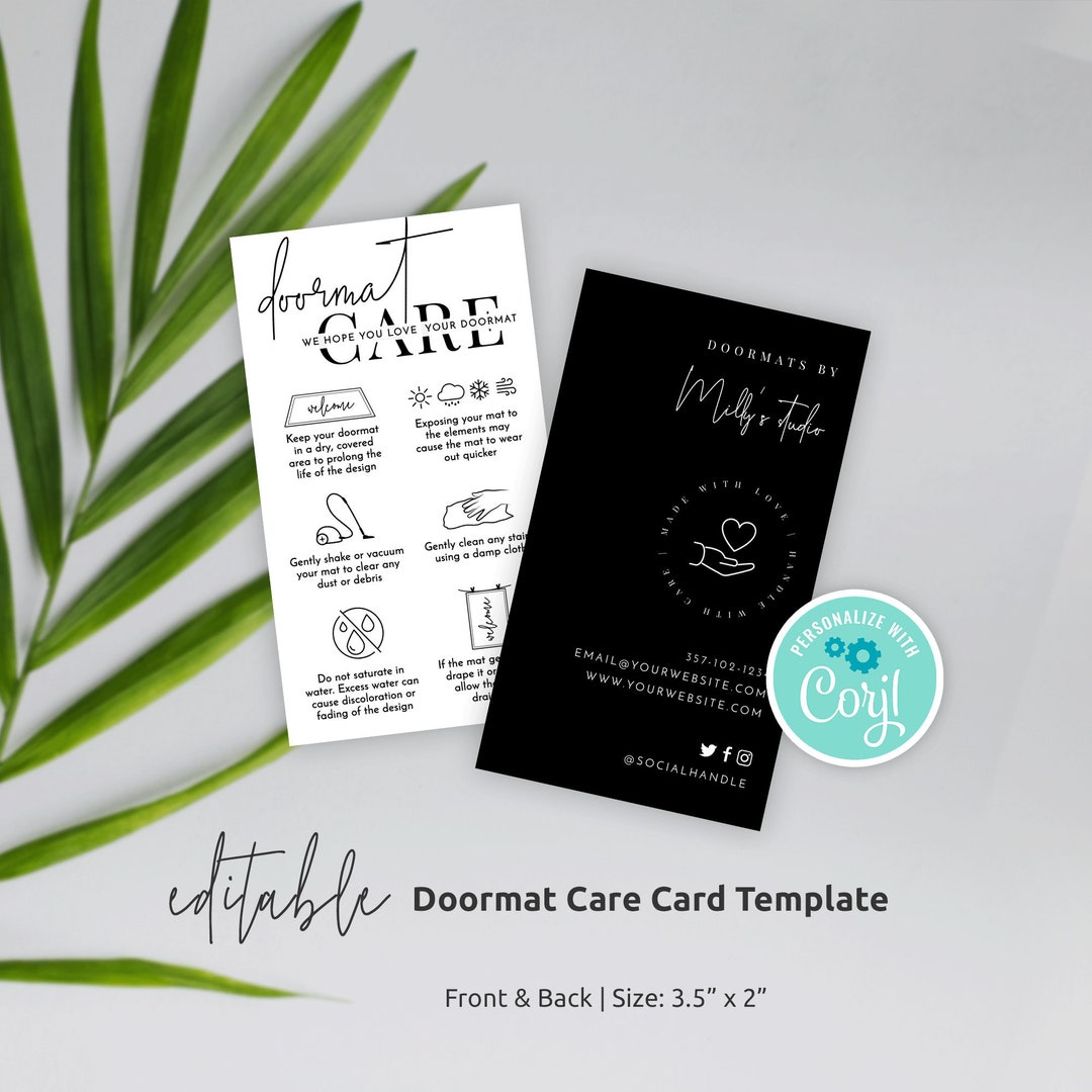 Doormat Flash Card.pdf Doormat Care Card Template, Editable Floor Mat Care Guide, Minimalist ...