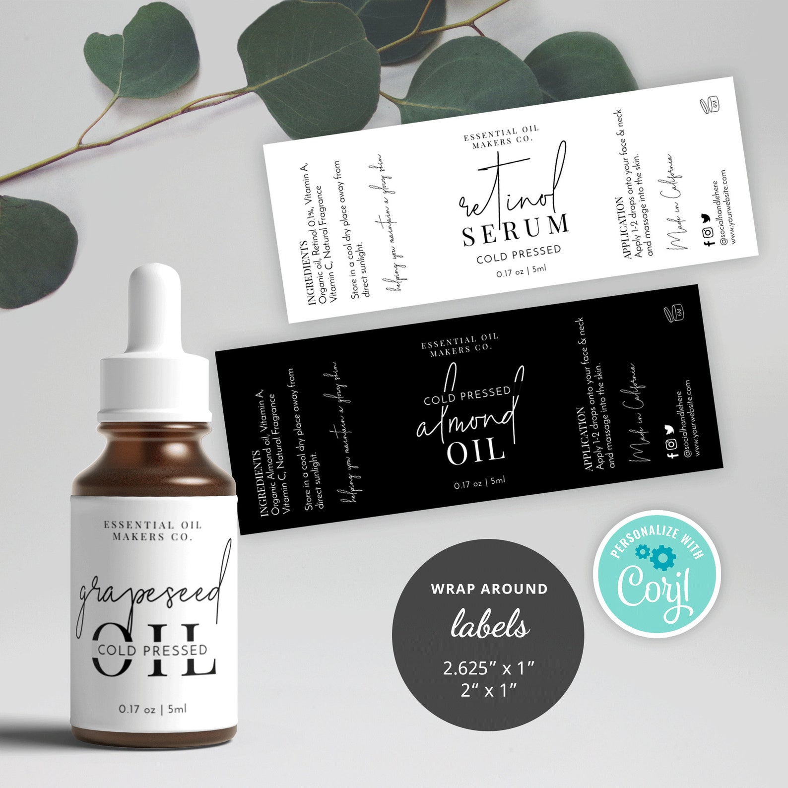 5ml Dropper Bottle Label Template Printable 10ml 15ml Etsy