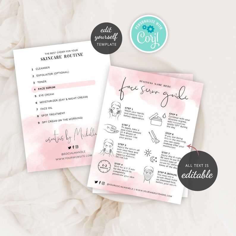 Face Serum Application Guide Template Editable Skin Treatment Etsy