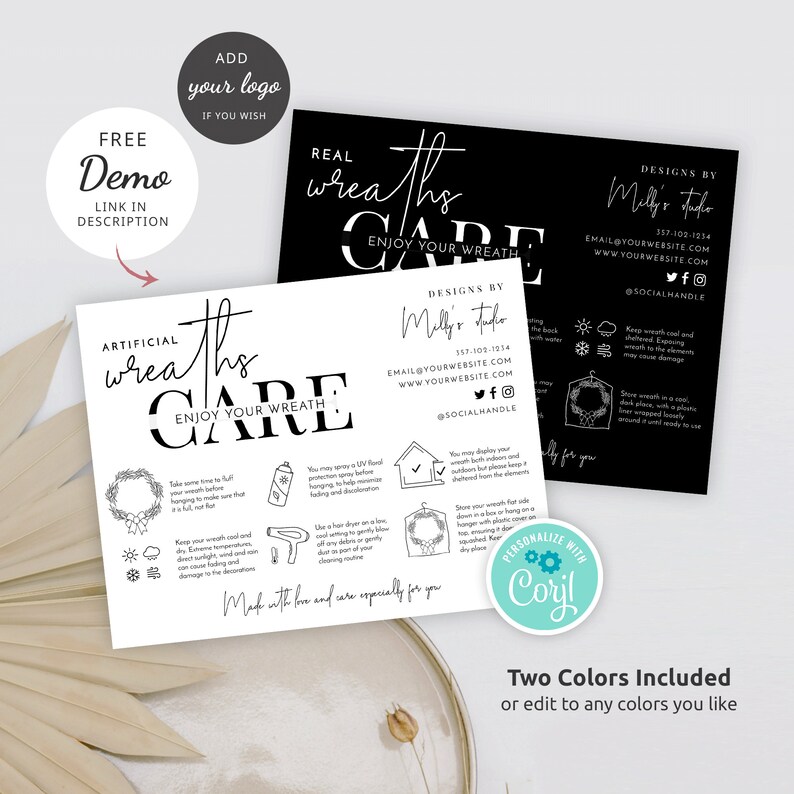 Wreath Care Guide Template Minimalist Real & Faux Wreath Care Etsy