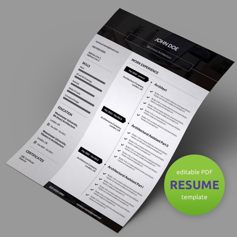 Resume Design Graduate Resume Single Page Curriculum Vitae Pdf Resume Template Cv Template Bundle Creative Resume Template Design Templates Stationery Vadel Com