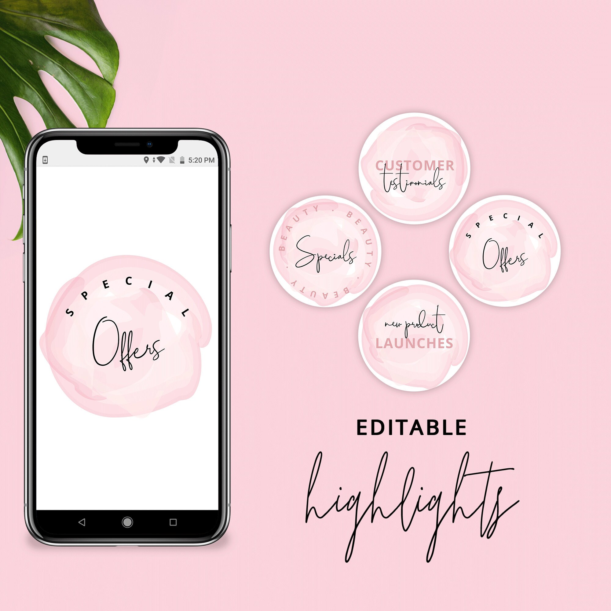 DIY Instagram Story Cover Template, Editable Instagram Highlights, Watercolour Highlights, Feminine, Beauty IG Highlights Design, Corjl