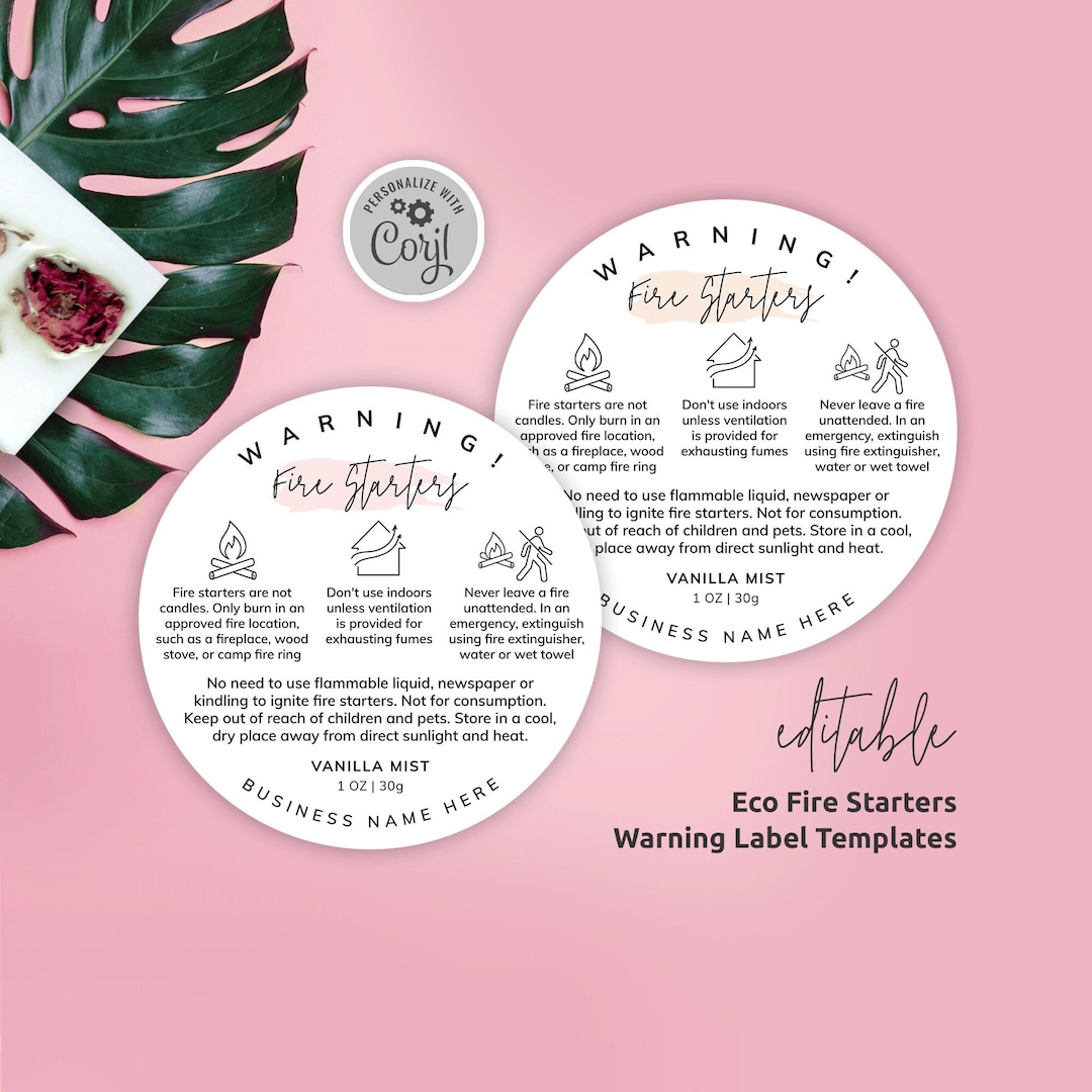 Fire Starters Warning Label Template, Editable Wax Firelighters Safety