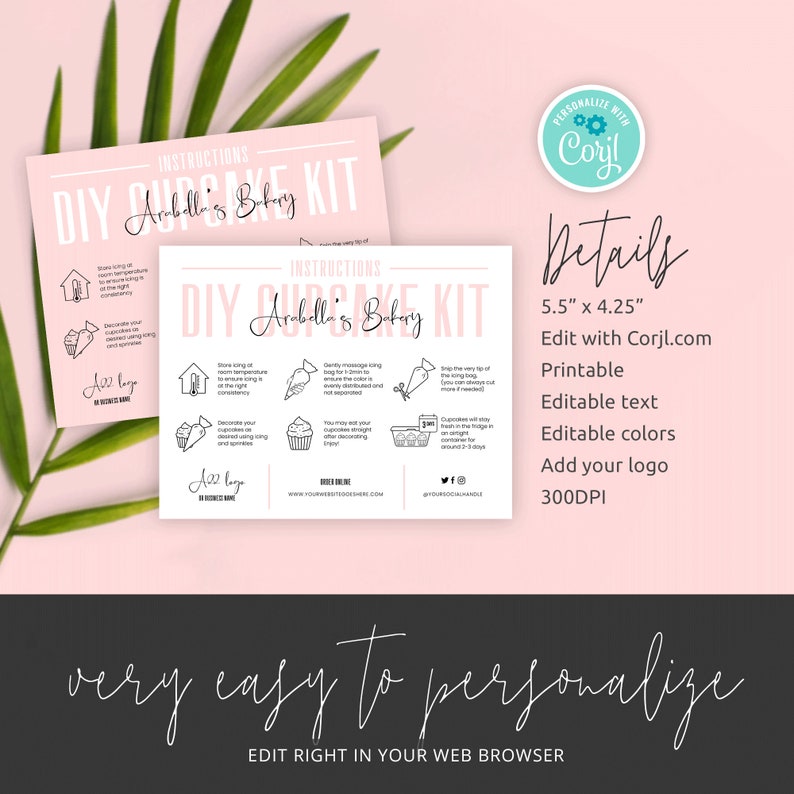 Cupcake Kit Instructions Template Editable Cupcake Decorating Etsy
