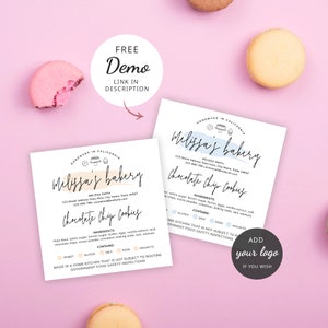 Editable Cottage Law Labels Template, Feminine Cookies Ingredients Labels, Custom Home Bakery Stickers, Printable Food License Label, PW-001 image 4