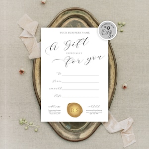 Elegant A Gift For You Template, Custom Luxury Gift Certificate With Calligraphy Font, Wax Stamp Red & Gold Gift Voucher for Business, EC01