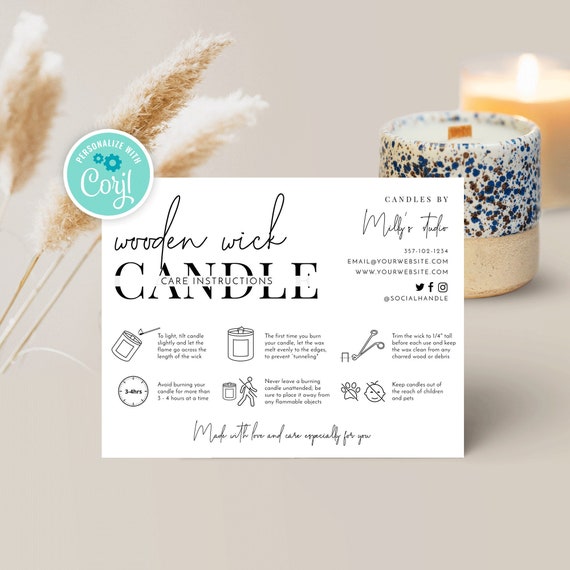 Wooden Wick Candle Care Card Template, Editable Candle Warning Guide,  Minimalist Woodenwick Candle Safety Instructions, Printable, M-002 