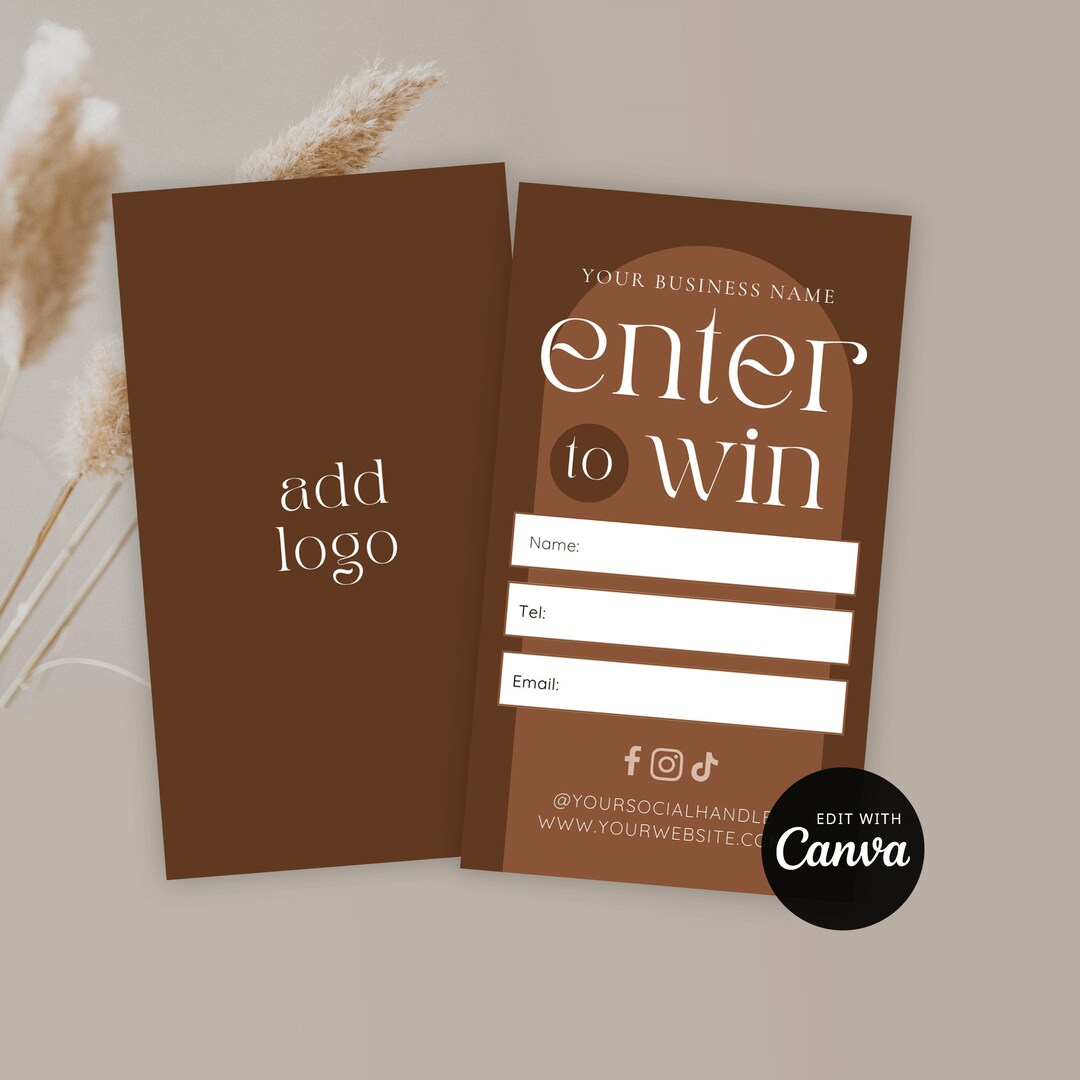 Boho Raffle Ticket Canva Template, Custom Enter to Win Cards, Minimal ...