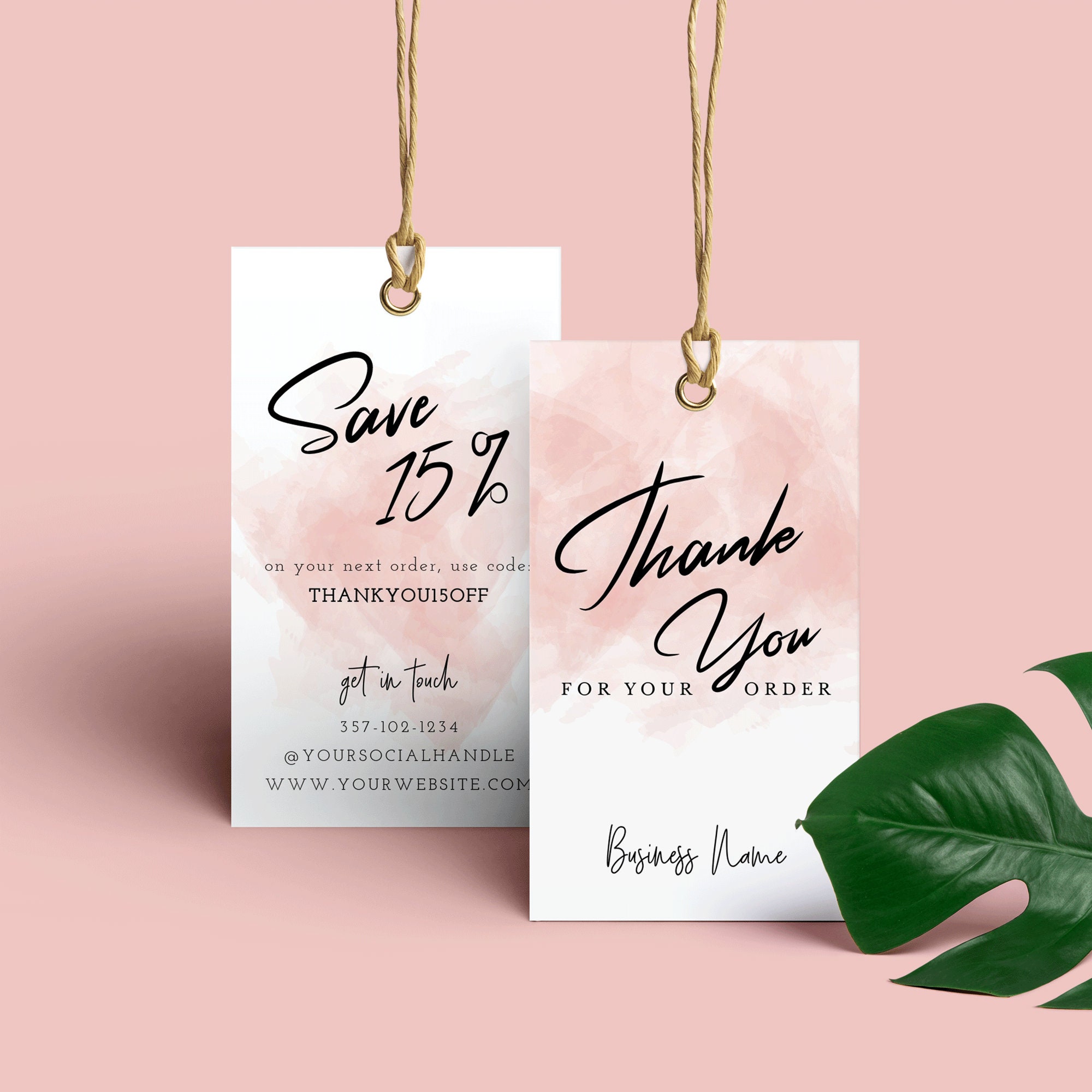 Feminine Thank You Tag Template, Editable Discount Code Hang Tag, Printable  Thanks for Shopping Hangtag, Waterbrush Product Tag, Corjl 