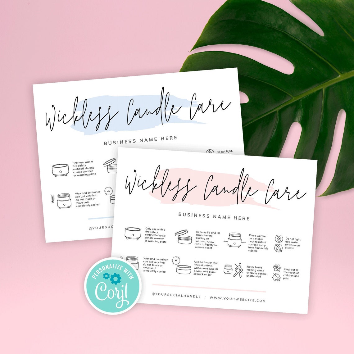 Wickless Candle Care Card Template No Wick Candle Care Guide Etsy