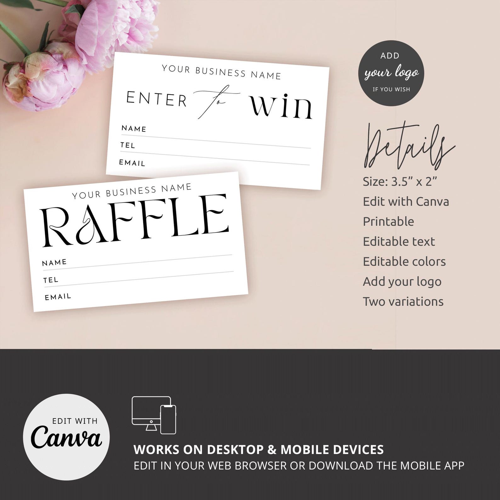 Custom Raffle Ticket Canva Template, Minimalist Enter to Win Cards ...