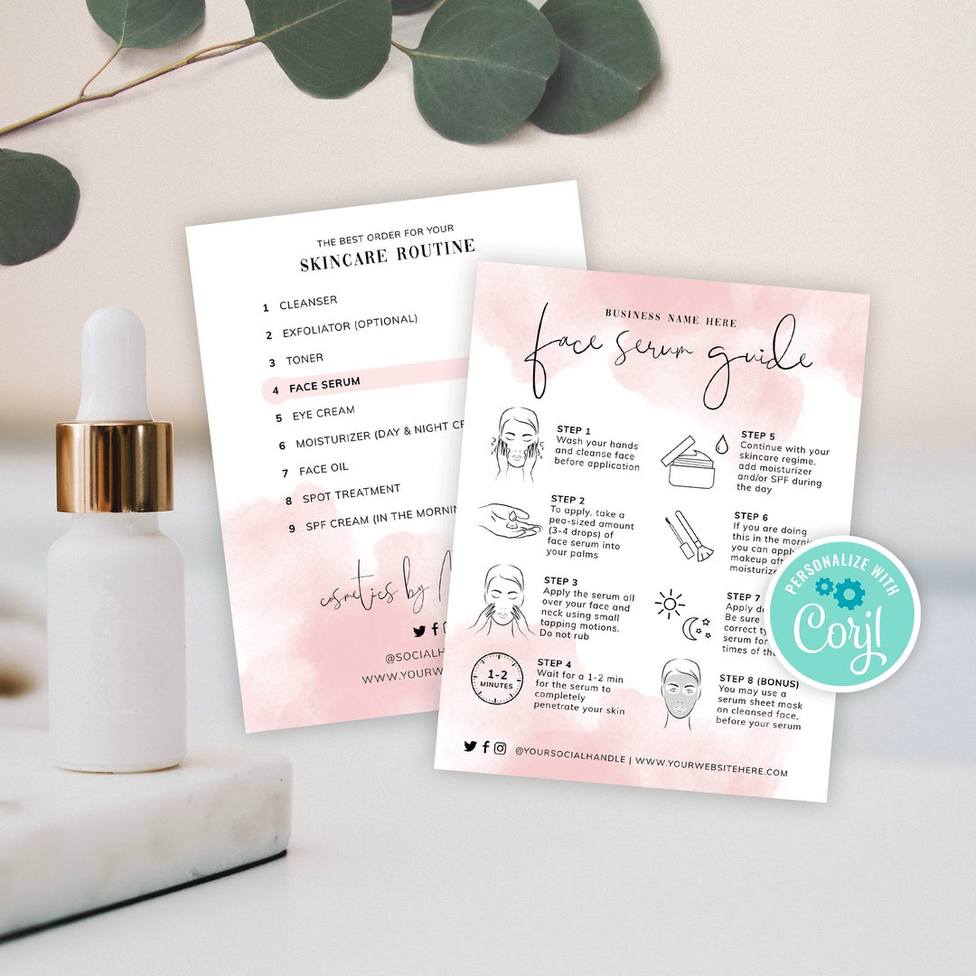 Face Serum Application Guide Template, Editable Skin Treatment Care Card, Printable Skincare ...