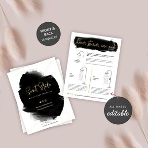 Shower Steamer Care Guide Template, Editable Shower Fizzer Care Cards, Black &amp; Gold Shower Bomb ...