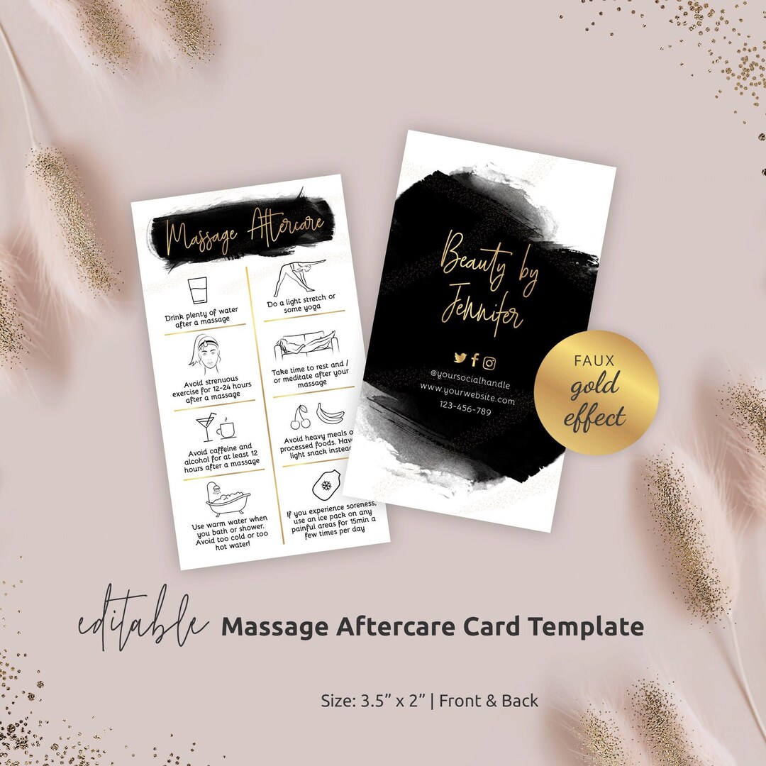 Massage Care Card Template, Editable Massage Aftercare Guide, Printable ...
