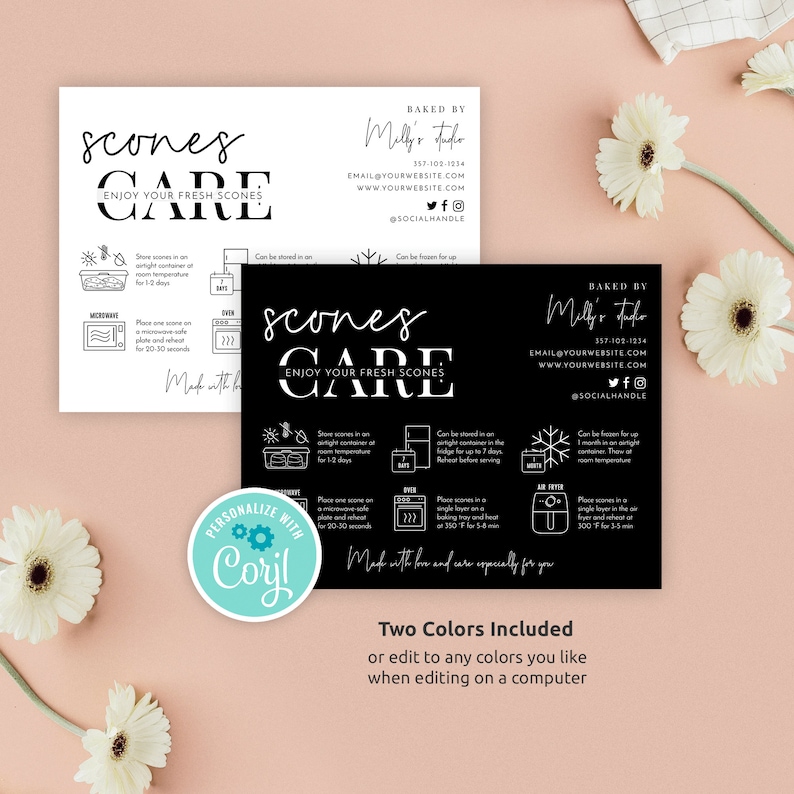 Scone Storage Minimalist Scones Care Card Template, Scones Storage & Reheating ...
