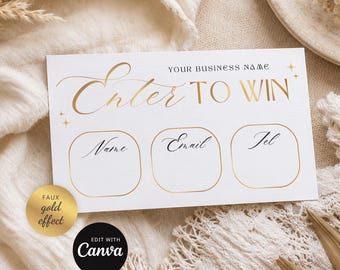 Gold Effect Raffle Ticket Canva Template: Elegant Enter to Win Business Prize Draw Cards Printable