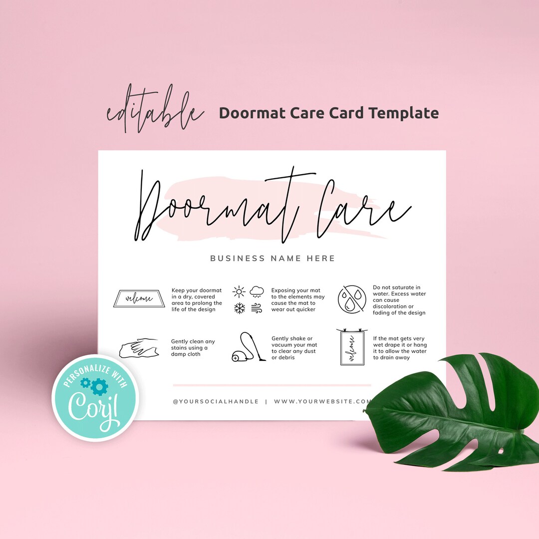 Doormat Flash Card.pdf Editable Doormat Care Card Template, Floor Mat Care Guide, Feminine ...