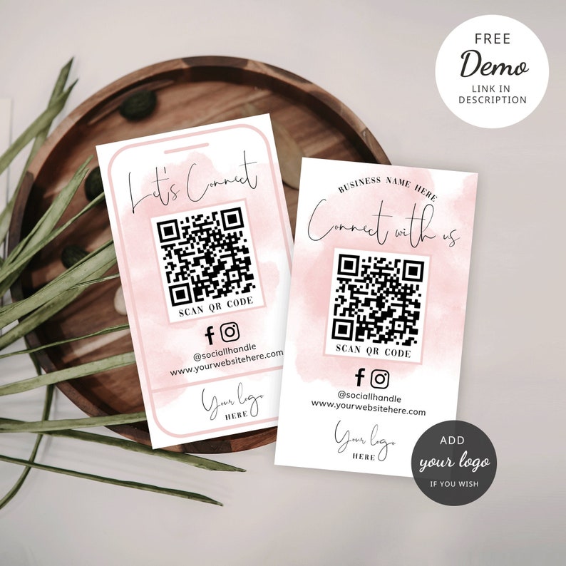 Cartes de visite avec code QR pour réseaux sociaux, modèle de cartes de visite pour une femme en contact avec nous, cartes avec code QR à scanner modifiables et imprimables, WS01 image 3