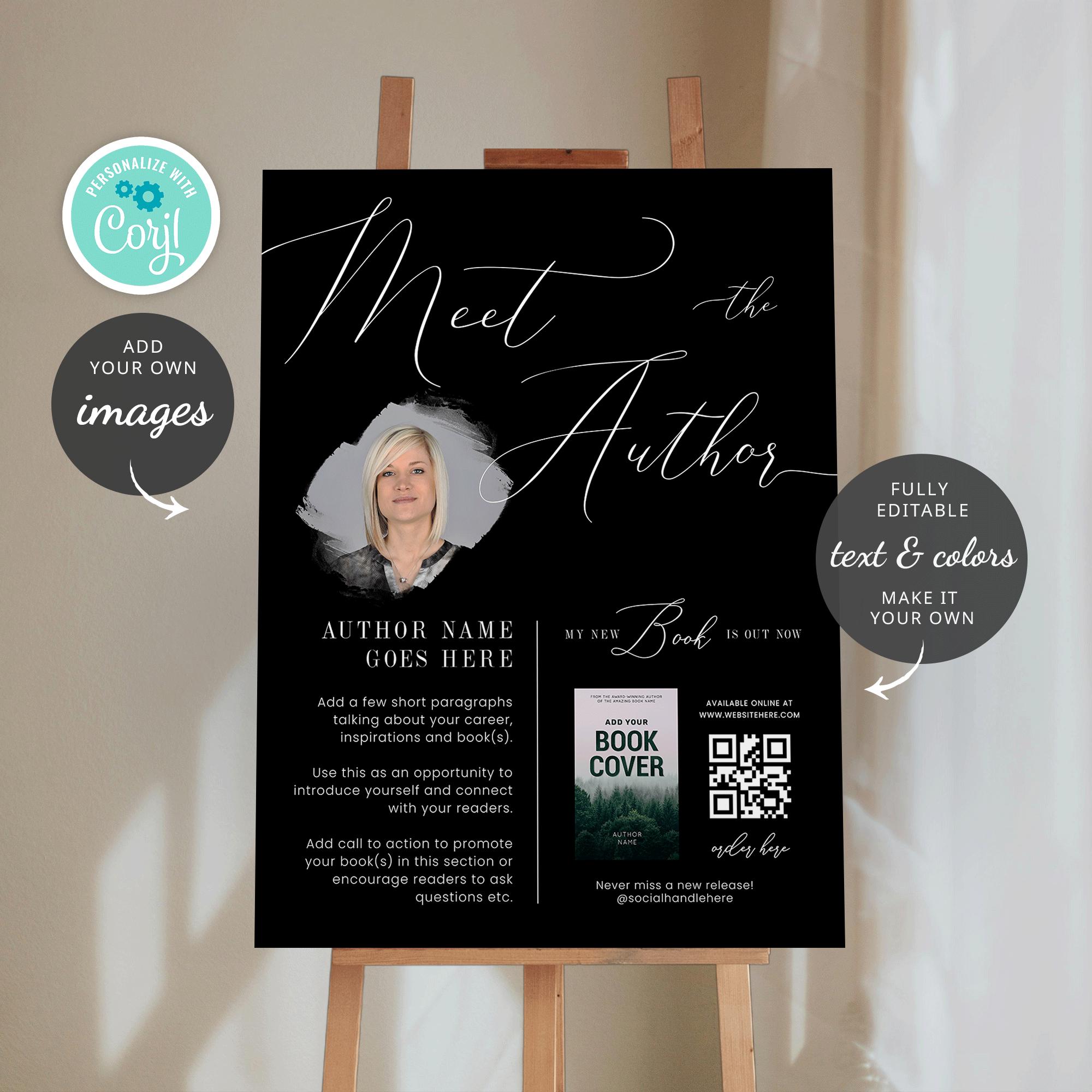 Meet the Author Sign Template: Elegant Book Launch Foam Board Signage ...