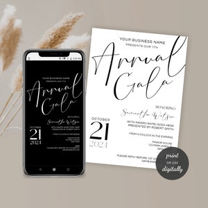 Minimalist Gala Invitation Template, Custom Business Event Marketing Flyer, Digital Fundraiser Invite, Simple Black & White Design