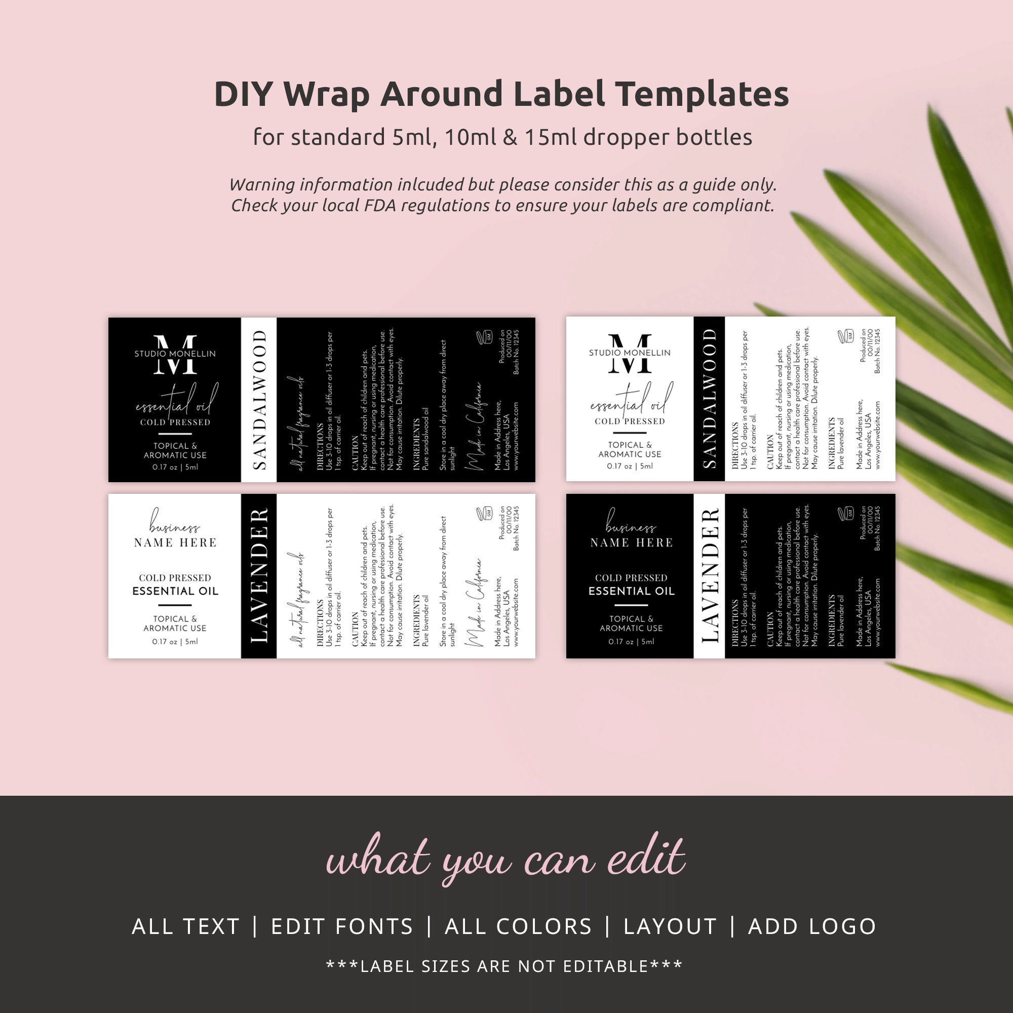 Essential Oil Label Template Editable Aromatherapy Oil - Etsy