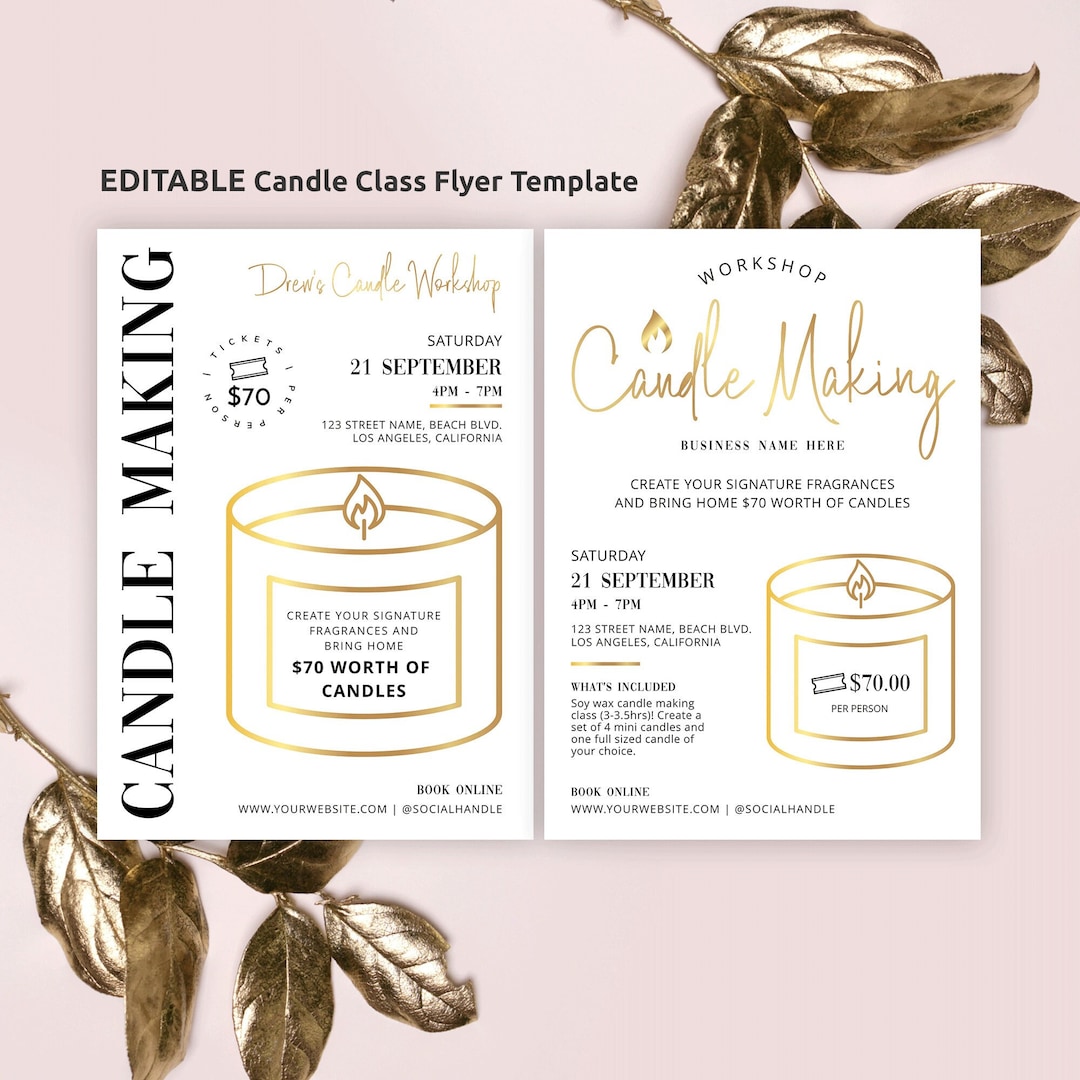 DIY Candle Class Marketing Template, Faux Gold Candle Promo