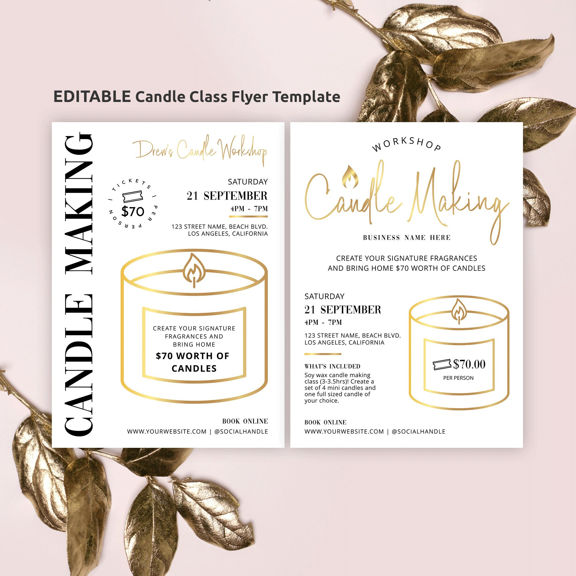 DIY Candle Class Marketing Template Faux Gold Candle Etsy