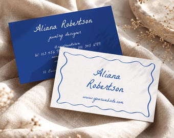 Modern Hand-Drawn Business Cards: Doodle Frame Handwritten Fonts Elegant Style Blue Black Yellow Green